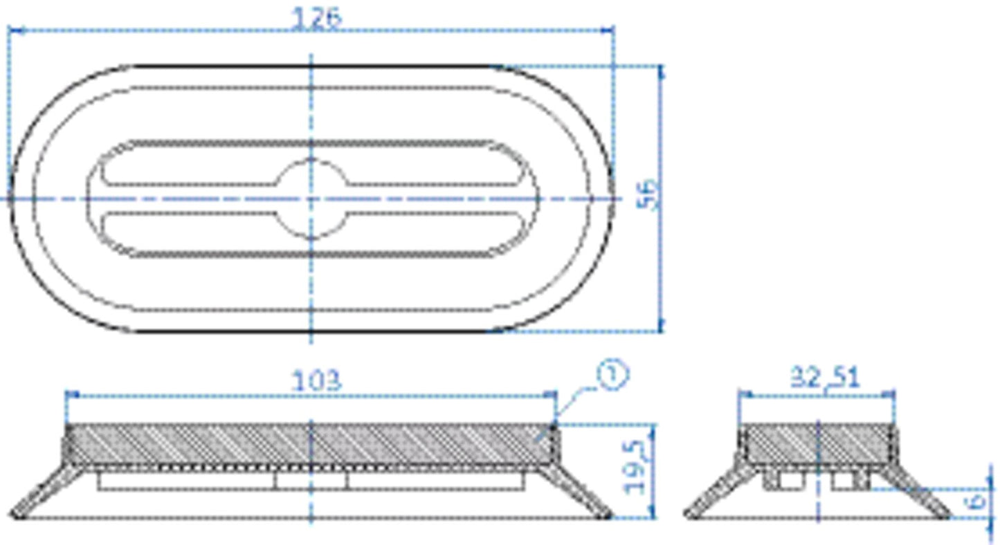 9.125x55.012.4 Oval vacuum cup 122x50 mm NR brown, carrier: steel
