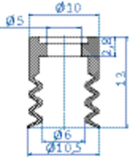21.010.005.1 Bellows vacuum cup diam. 10 mm (2.5 bellows) NBR black
